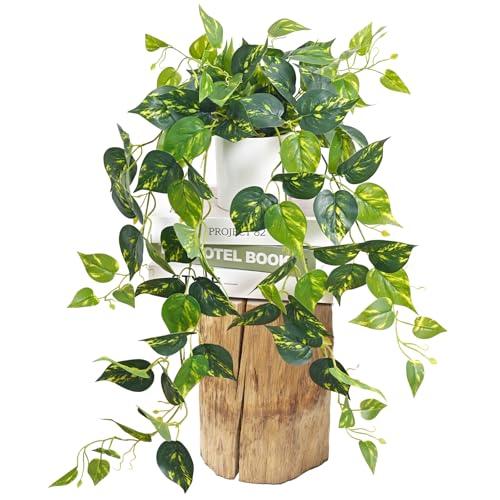 Waipfaru Fake Plants Artificial Plants Indoor, 1Pcs 34" Realistic Artificial Hanging Fake Pothos Vines Ivy Potted, Faux Pothos for Living Room Office Bedroom Bathroom Kitchen Shelves Indoor Home Decor