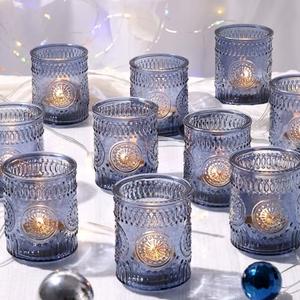 DEVI 23pcs Navy Blue Votive Candle Holders for Table Centerpieces, Blue Tealight Candle Holder for Bridal Shower Decorations, Boho Wedding Decorations for Home Party, Blue Sunflower Decor