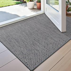 DEXI Ultra Thin Door Mat Indoor Entrance 24x36, Non Slip Rubber Backed Entryway Mats Dirt Trapper, Low Profile Front Doormat for Inside Entry, Patio, Porch, Grey