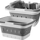 Portable Folding Plastic Bath Caddy with Handle, Perforated, Travel Bathroom Organizer for Bedroom, Bathroom, Shower, Dorm Room, Camping and RV Use (Grey, 2 pack)