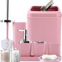 Pink Bathroom Accessories Set, 9PCS Pink Bathroom Accessory Sets Complete with Trash Can, Tray,Soap Dispenser,Soap Dish,Toothbrush Holder,Cup,Toilet Brush and Qtip Holders for Housewarming