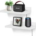 Small Floating Shelf for Wall,9 Inch Wall Mounted Shelf with Cord Hole,Small Display Shelves for Cameras, Webcam, Router,Smart Speaker,Action Figures-2 PcsWhite