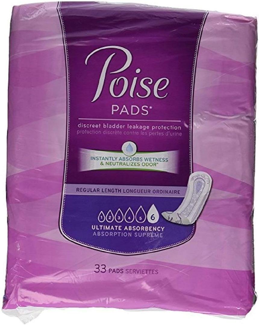 Poise Pads, Regular Length, Ultimate Absorbency 33 pads (Pack of 4)