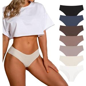 SHARICCA Women Seamless Cheeky Bikini No Show Panties Ladies Invisible Breathable Briefs Soft Stretch Underwear 7Pack, M