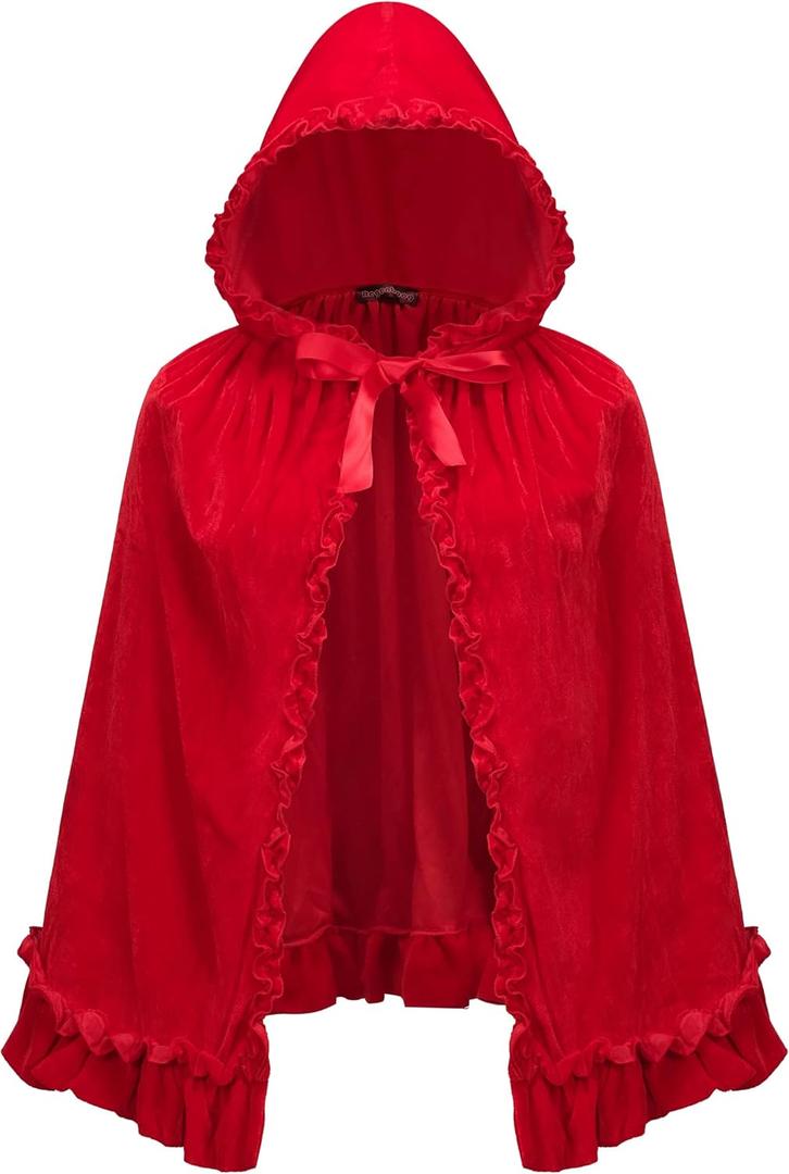 Little Red Riding Hood Cape Women,Red Velvet Cape,Halloween Christmas Costume (55cm/21.5inch)