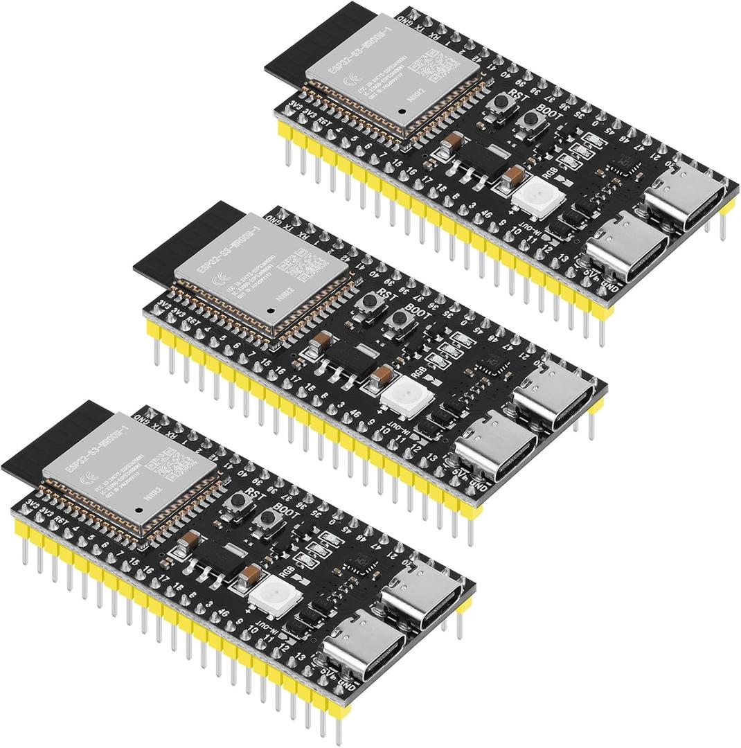 3pcs Pre-Soldered ESP32-S3-DevKitC-1-N8R2 Development Board Integrated 2.4GHz WiFi Bluetooth 5.0 ESP32-S3-WROOM-1 Microcontroller Processor Dual Type C Interface for Arduino
