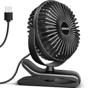 BESKAR Small Clip on Fan, 3 Speeds USB Fans with Strong Airflow, Clip & Desk Fans USB Plug in with Sturdy Clamp - Ultra Quiet operation for Office Dorm Bedroom Stroller