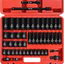 EGOFIX 1/ 2" Drive Impact Socket Set 49 Piece, Standard and Deep Metric Socket (9-25mm, 27, 30, 32mm), Includes Extension Bars, Universal Joint and Adapter, 6 Point Design, Cr-V steel