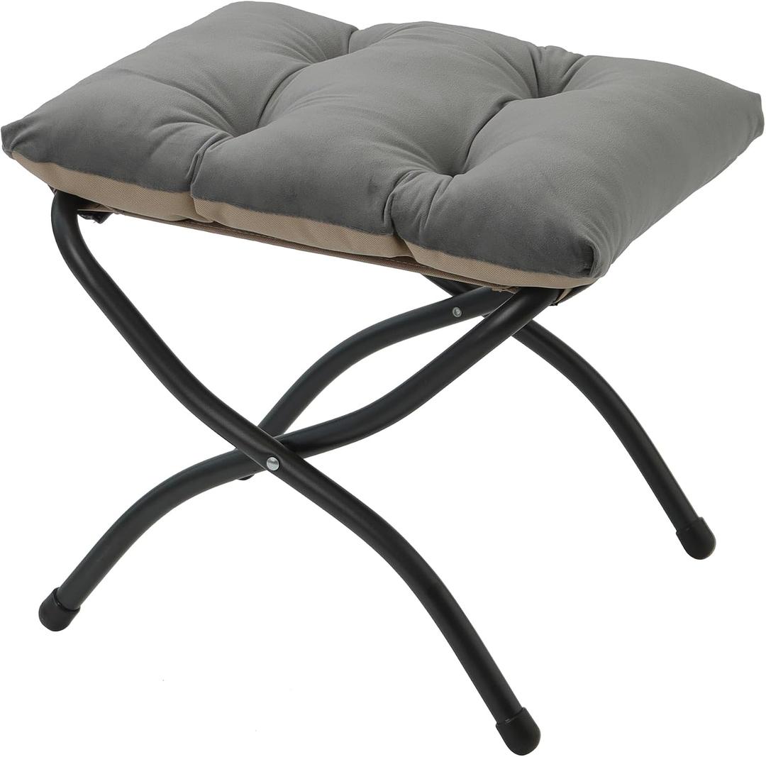15"(H) Folding Ottoman, Foldable Footrest Stool, Portable Small Foot Stool for Couch, Collapsible Foot Rest Ottoman for Sofa, Accent Padded Ottomans for Living Room, Bedroom, Dark Grey