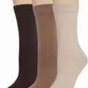 Thin Crew Socks for Women, Ladies Soft Cotton High Calf Boot Sock for Trouser, Dress, Business (5-11, 3 Pairs (Nude/Camel/Brown))