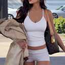 OMKAGI Racerback Workout Tops for Women Built in Bra Cute Open Back V Neck Longline Sports Bra Top (M, 84-White)