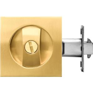Pocket Door Lock, Privacy Door Hardware Suitable for Bathroom Bedroom etc Recessed 2 Sided, 2 3/ 8" Backset, Invisible Hardware for 1 3/ 8” to 2 3/ 16” Thickness Door (Gold-Privacy)