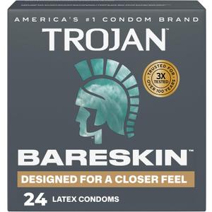 Trojan Bareskin Thin Premium Lubricated Condoms - 24 Count