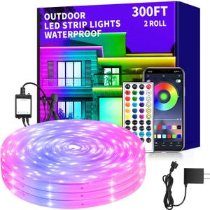 300 ft Outdoor LED Strip Lights Waterproof,IP68 Waterproof LED Light Strips with Remote,App Control Music Sync RGB Outdoor LED Rope Lights,LED Lights for Bedroom,Roof,Deck,2 Rolls of 150ft