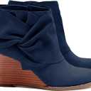 Fashare Womens Wedge Booties Ankle Heels Boots Bow Knot Stacked Heeled Winter Dress Shoes (7, Navy)