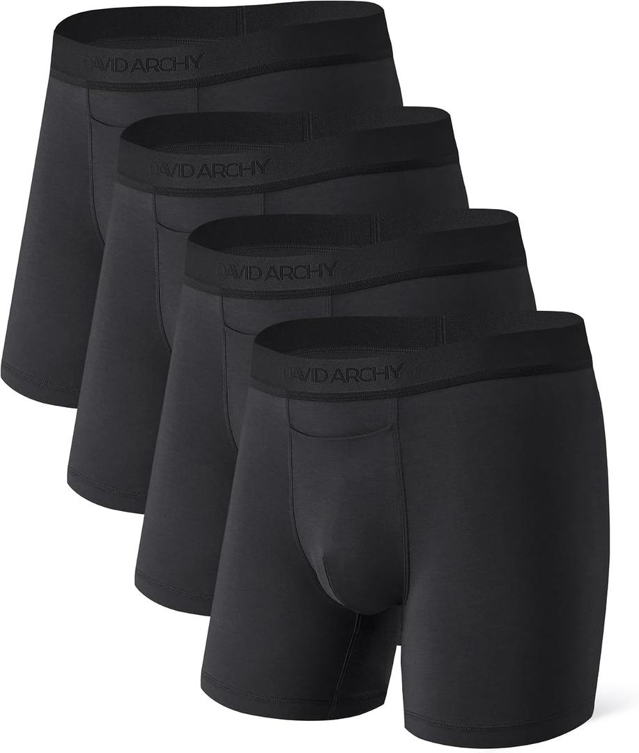DAVID ARCHY Mens Boxer Briefs Premium Modal Underwear Breathable & Anti Chafing, Horizontal Fly, Supportive Pouch, 4 Pack (L, Black)