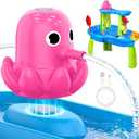 Water Table Pump, Magnetic No-Drill Rechargeable Battery Powered Continuous Flow Water Pump, Fits Water Tables & Step 2, Cordless Pump Toys, Outdoor Water Play Accessories for Kids & Toddlers, Pink