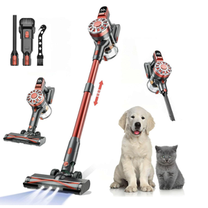 Cordless Vacuum Cleaners for Home with Powerful Suction,Stick Vacuum Cordless Rechargeable,Up to 35 Mins Runtime,Lightweight Hardwood Floor Vacuum for Pet Hair,Carpet(Red)