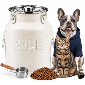 Stainless Steel Dog Food Storage Container 20 lb, Painted Bin with Locking Buckle Lid, Carry Handle, Scoop and Load-Bearing Bottom, Dog Food Storage Can (20, Pounds)