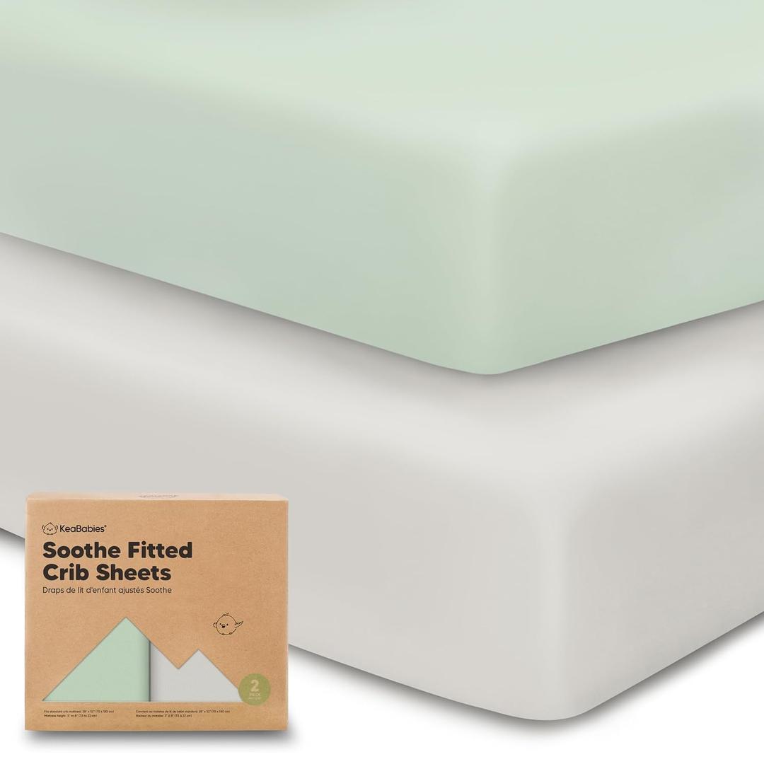KeaBabies 2-Pack Organic Crib Sheets for Boys, Girls - 52x28 Fitted Crib Mattress Sheet Neutral, Breathable Jersey Cotton Cover for Baby Bed, Toddler Mattress, Soft & Cute Prints (Sage)