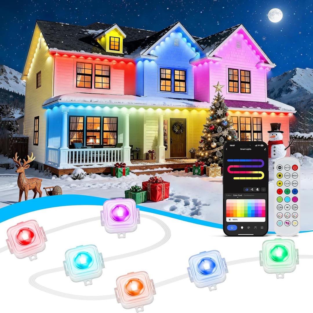 Permanent Outdoor Lights, 100ft Smart Eave Lights with 72 LED Lights, IP67 Waterproof, App Control, Outdoor String Lights, DIY RGB+IC Outdoors Light for House Christmas Decorations, White