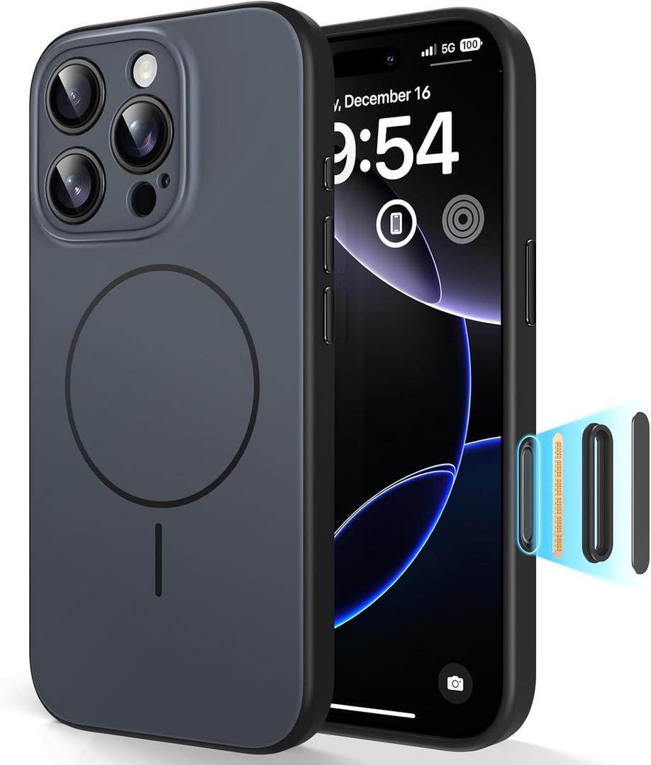 2 x TAURI for iPhone 16 Pro Max Case, Upgrade Full Camera Protection, Camera Control, Compatible with Magsafe, Minimalist Slimmer Magnetic Phone Case for iPhone 16 Pro Max, Black