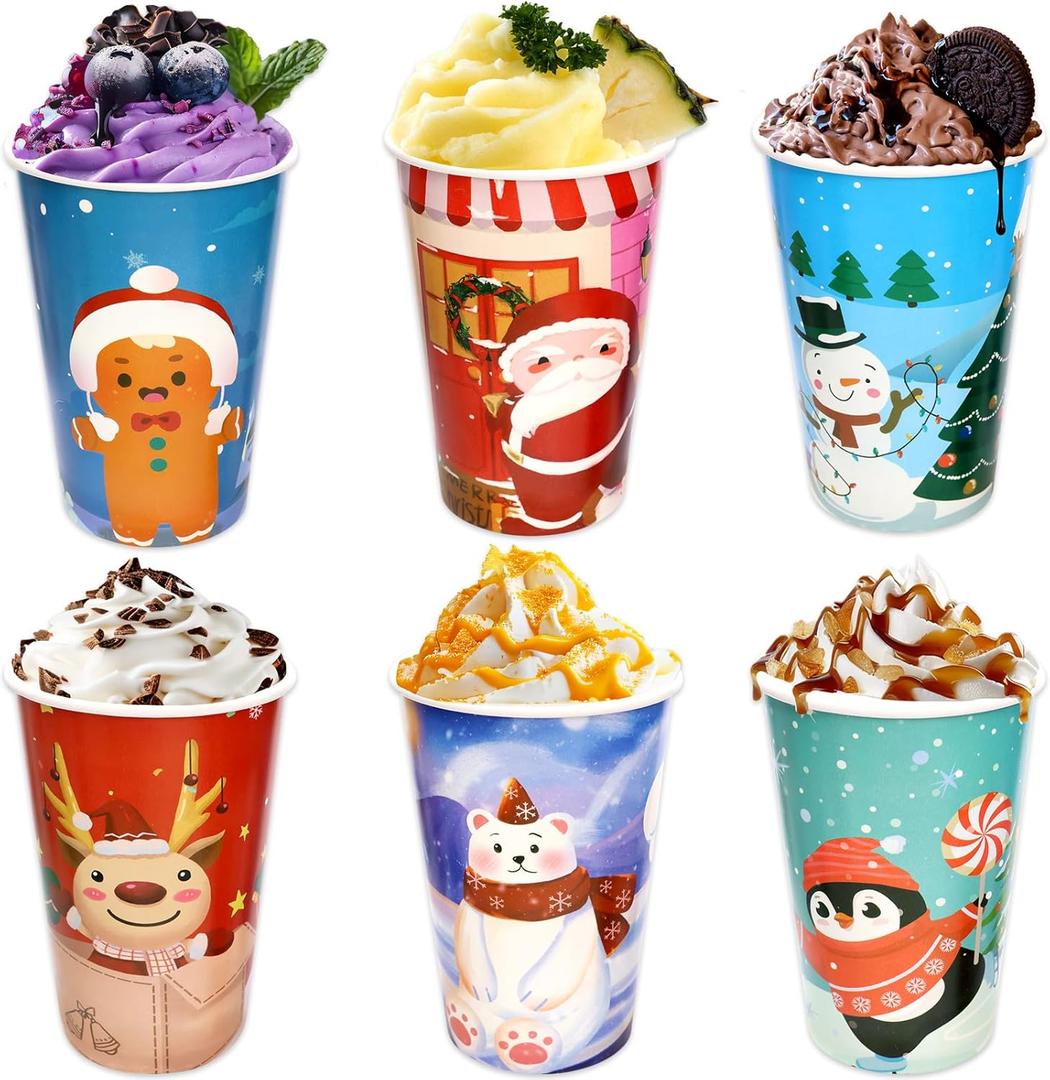 Fancy Land 24 Pcs 16 Ounces Christmas Disposable Coffee Cups Merry Xmas Paper Cups with Lids Sleeves Holiday Cold Beverage Hot Chocolate Drinks Dinner Party Tableware Decorations Supplies Character