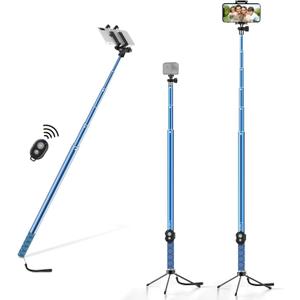 118'' 9.8ft Long Selfie Stick for iPhone, Android, Extended Super Long Pole, Selfie Stick Tripod with Remote, for Selfies/Video Recording, Includes Phone Tripod, Bluetooth Wireless Remote (20 to 118")
