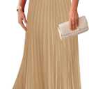 KIRUNDO Women's Summer Maxi Dresses Elegant V Neck Ruffle Flutter Sleeves Empire Waist Pleated Flowy Wedding Guest Dress (Beige, S)