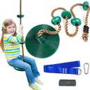 Tree Swing for Kids,Climbing Rope with Platforms,Disc Swing Seat Set Outdoor Playground Accessories for Kids-Include Carabiner, 4ft Tree Strap and Tree Protector (Green)