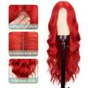 WERD Red Wig for Women 26 Inch Long Wavy Wigs Red Middle Part Cosplay Natural Looking Heat Resistant Synthetic Fiber Wig for Daily Party Costume Use