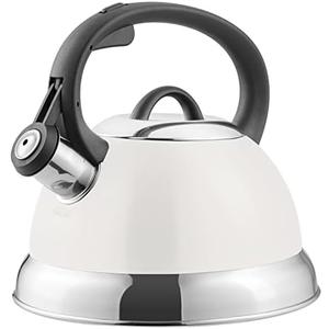 Mr. Coffee Flintshire Stainless Steel Whistling Tea Kettle w/Nylon Handle, 1.75-Quart, Linen
