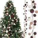 6 ft Christmas Ball Ornament Garland Christmas Bauble Hanging Ornament Neutral Velvet Bulb Ball Garland for Xmas Tree Table Mantel Staircase Indoor Outdoor Decor(White, Brown, Dark Brown)