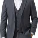 Men's 3-Piece Slim Fit Suit with Bow Tie, Single Button Blazer Vest Pants Set for Wedding Business, Formal Suit for Men (Large, Dark Grey)