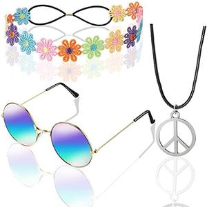WILLBOND 60s 70s Accessories for Women Hippie Costume Accessories Peace Sign Necklace Headband Hair Wreath Sunglasses
