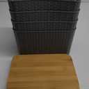 4 Packs Storage Bins with Bamboo Lids - Plastic Storage Containers with Lids Stackable Storage BoxStorage Baskets for Organizing Desktop Closet Playroom Classroom Office,Gray