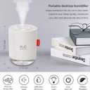 Portable Mini Humidifier, 500ml Small Cool Mist Humidifier, USB Personal Desktop Humidifiers for Baby Bedroom Travel Office Home, Auto Shut-Off, 2 Mist Modes, Super Quiet, White