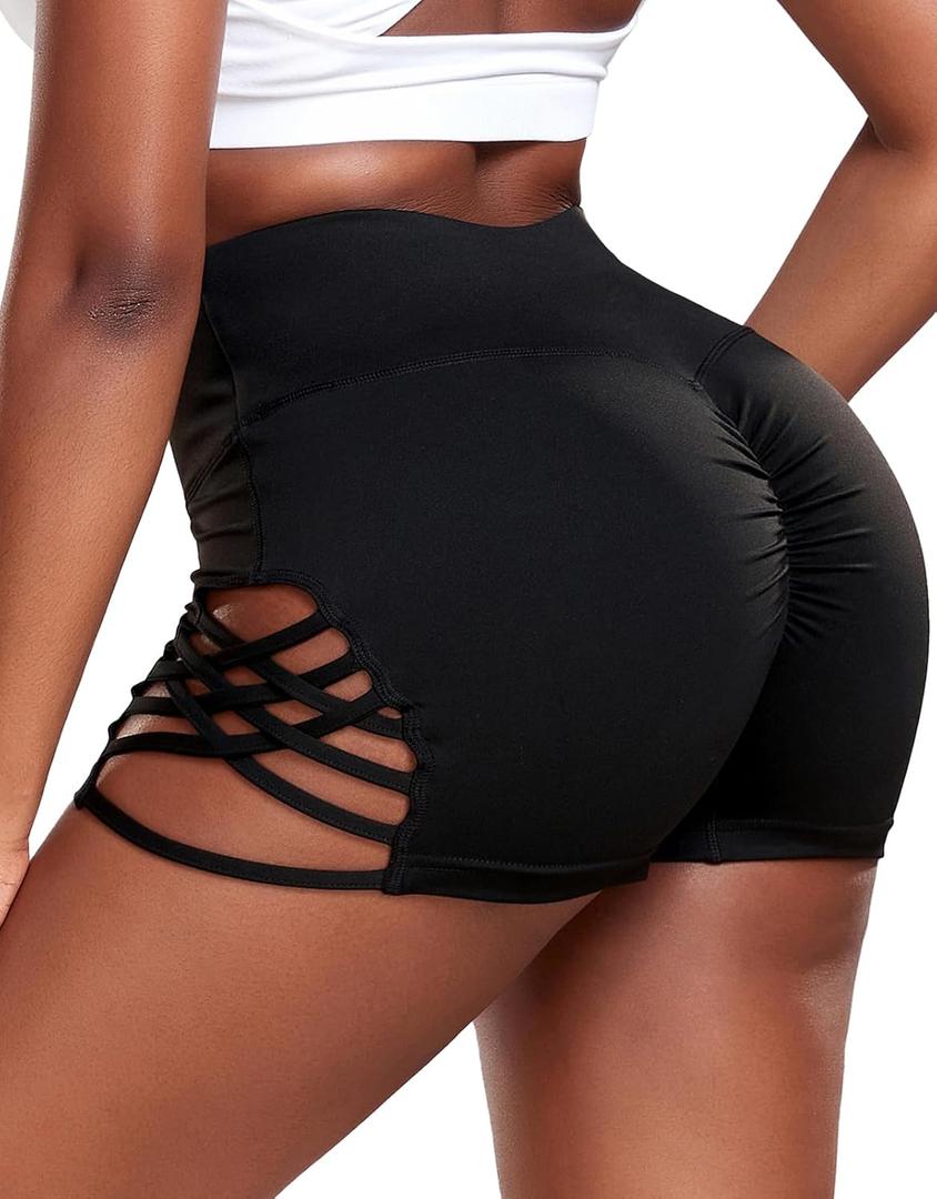 KIWI RATA Women's Athletic Shorts Sports Gym Ruched Butt Lifting Workout Running Hot Leggings,Black, Medium 