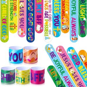 Frienda 40 Pcs Bible Verses Religious Christian Slap Bracelets for VBS Jesus Love You Wristbands Inspirational Motivational Nativity Slap Bracelet Sunday Supplies He Is Risen(Motivational)