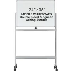 INNOVART Mobile Whiteboard 36" x 24", 360 Reversible Double Sided Magnetic Dry Erase Board with Portable Rolling Stand on Wheels, Easel Standing Board with Aluminum Frame (Silver)