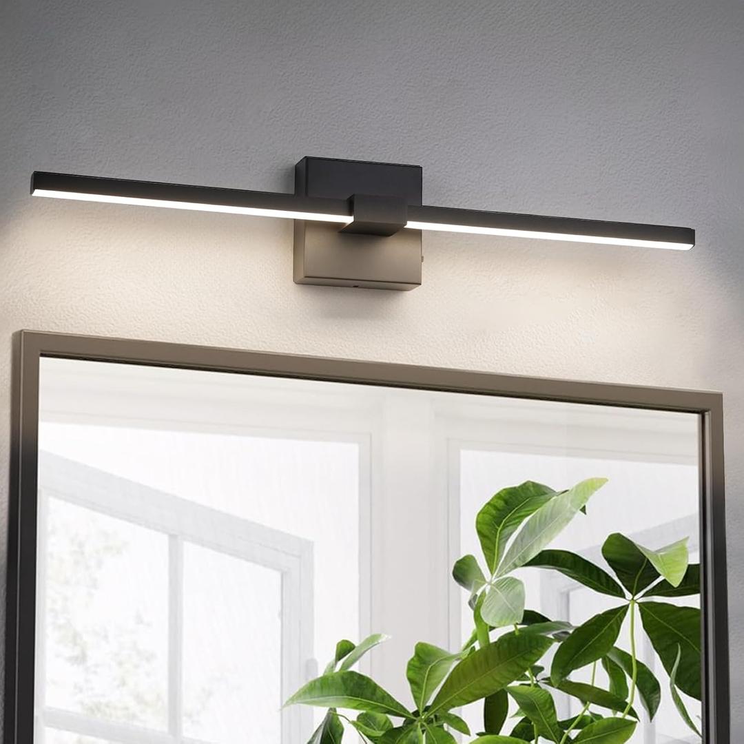 URSOLA Black Bathroom Light Fixtures, 24 inch Modern LED Vanity Lighting Over Mirror, 3CCT Dimmable Wall Sconces for Bedroom