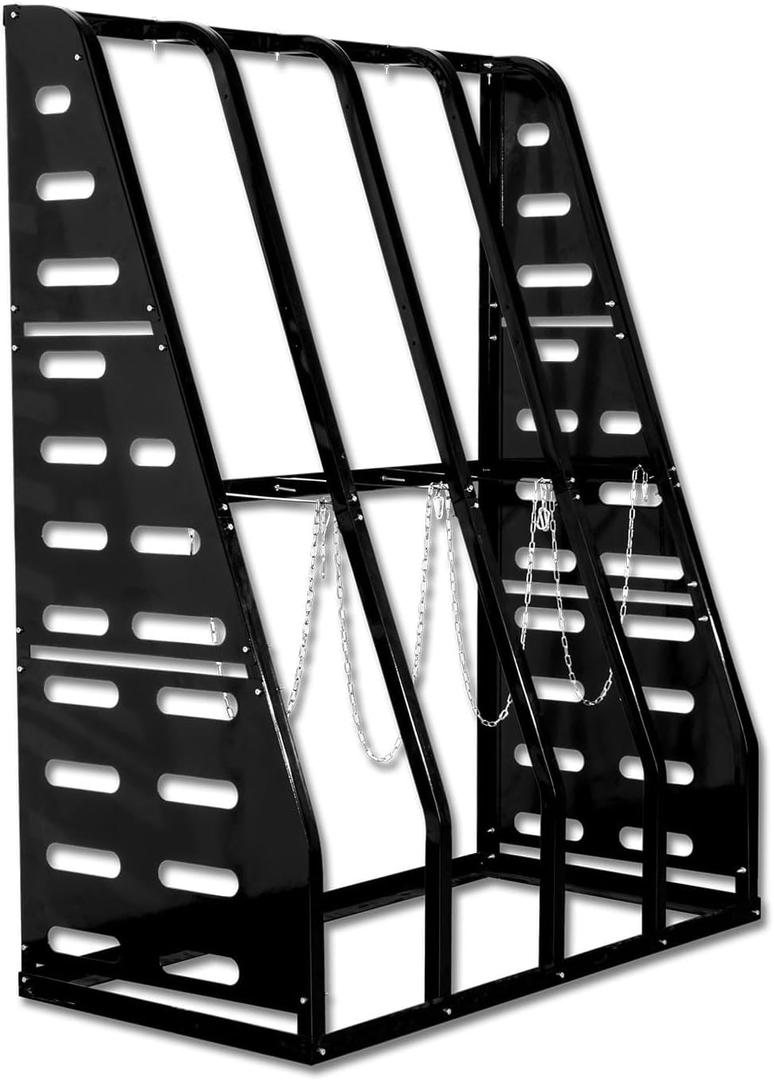 Steel Vertical Long Parts Storage Rack, Lumber Storage Rack 1500 LBS Capacity, Heavy Duty Standing Bar Rack with Safety Chain for Garage Workshop Factory, 4 Bays, Black,