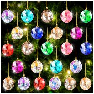 24Pcs Christmas Crystal Glass Balls Ornaments, Multicolor Glass Beads Crystal Pendants Balls Decor for Christmas Tree Home Decor and Wedding Party