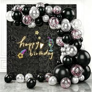 6x6 FT Black Shimmer Wall Backdrop, 36 Pcs for Party