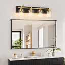 4 Light Modern Bathroom Light Fixtures Over Mirror, Black Gold Vanity Lights for Bathroom Wall Sconces with Clear Glass Shades, E26 Socket (Bulbs Not Included)