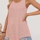 MEROKEETY Women's Summer Tank Top Casual Beach Vacation Sleeveless Spaghetti Strap Waffle Camisole Shirt (Pink, XL)