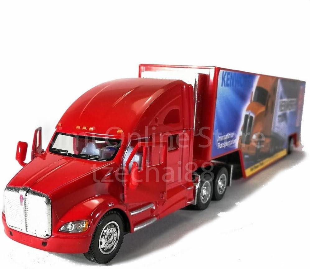 KiNSMART Kenworth T700 Container Truck, 1:68 Scale, Die Cast Metal Model, Red with Decals, Pullback Action