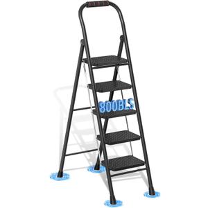 5 Step Ladder, Folding Step Stool with Wide Anti-Slip Pedal & Thick Rubber Feet, Handrail, Safe-Lock Design, Folding Portable Ladder for Multi-Purpose, 800lb, Black