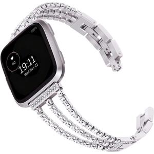 Metal bands Compatible with Fitbit Versa 3Versa 2Versa Bands Women,Adjustable Diamond Metal Elegant style Strap Replacement Compatible with Fitbit Versa 3Sense Women (Silver)