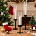 Black Taper Candle Holder Set with Glass Hurricane  Modern Candlestick Holders for Dining Room, Premium Gift Set for Wedding, Fall Centerpieces for Tables, Warmly Gift for Home Decor, Christmas Decor